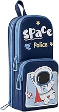 Premium Canvas Pencil Case Hang able 6 Layer with 3 Compartment Cute Aesthetic Pencil Case Large Capacity Pencil Pouch for Kids (Space Police Blue)