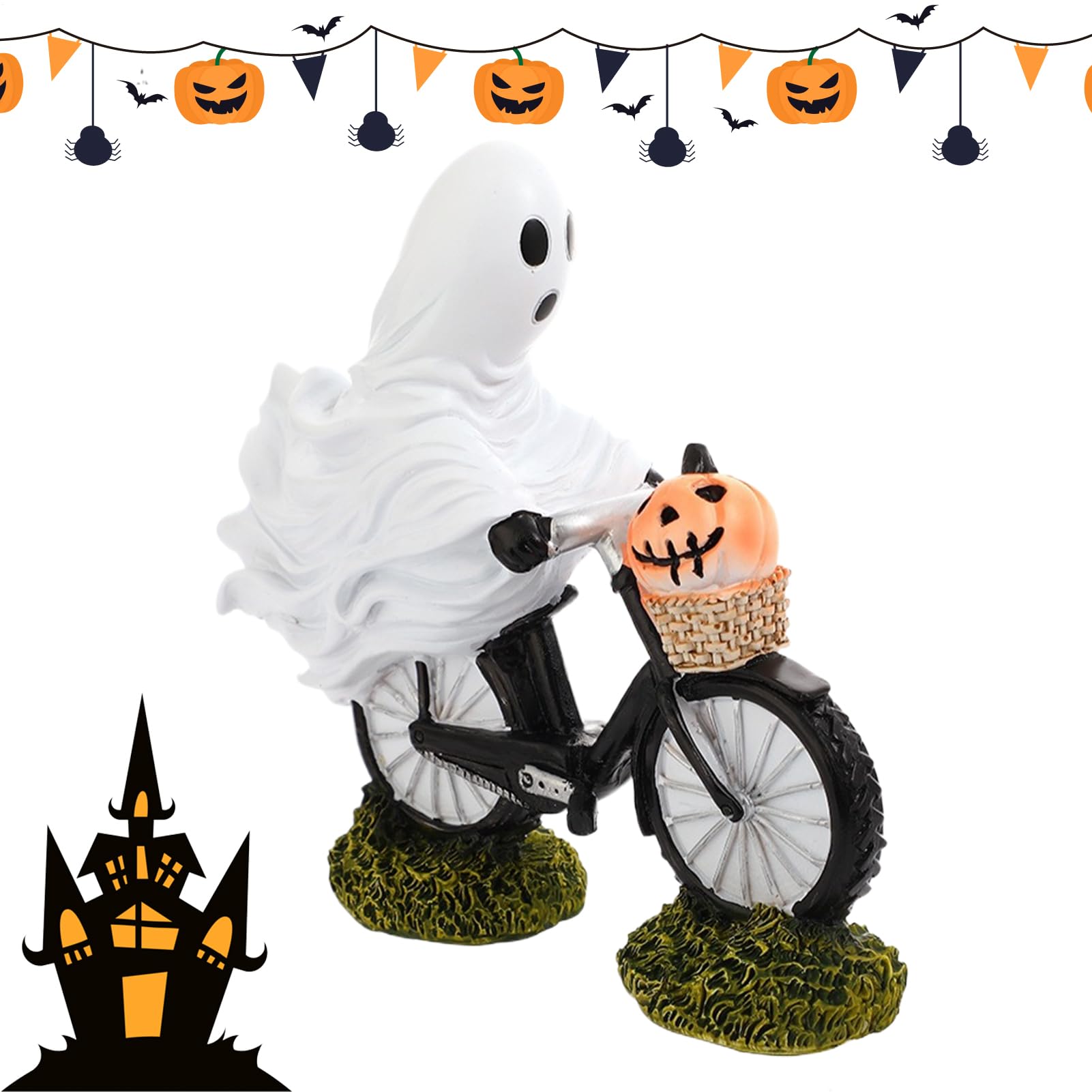 Statue fantôme à vélo d'Halloween en résine pour décoration de table