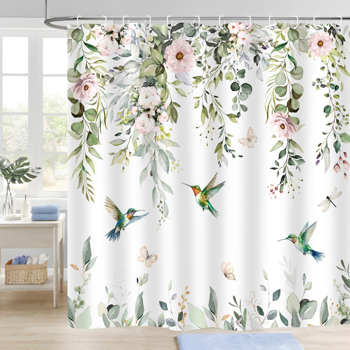 ZXMBF Sage Green Eucalyptus Shower Curtain Watercolor Floral Leaves Plants Botanical Leaf Nature Home Bathroom Decor Waterproof Fabric Cloth 72Lx72W