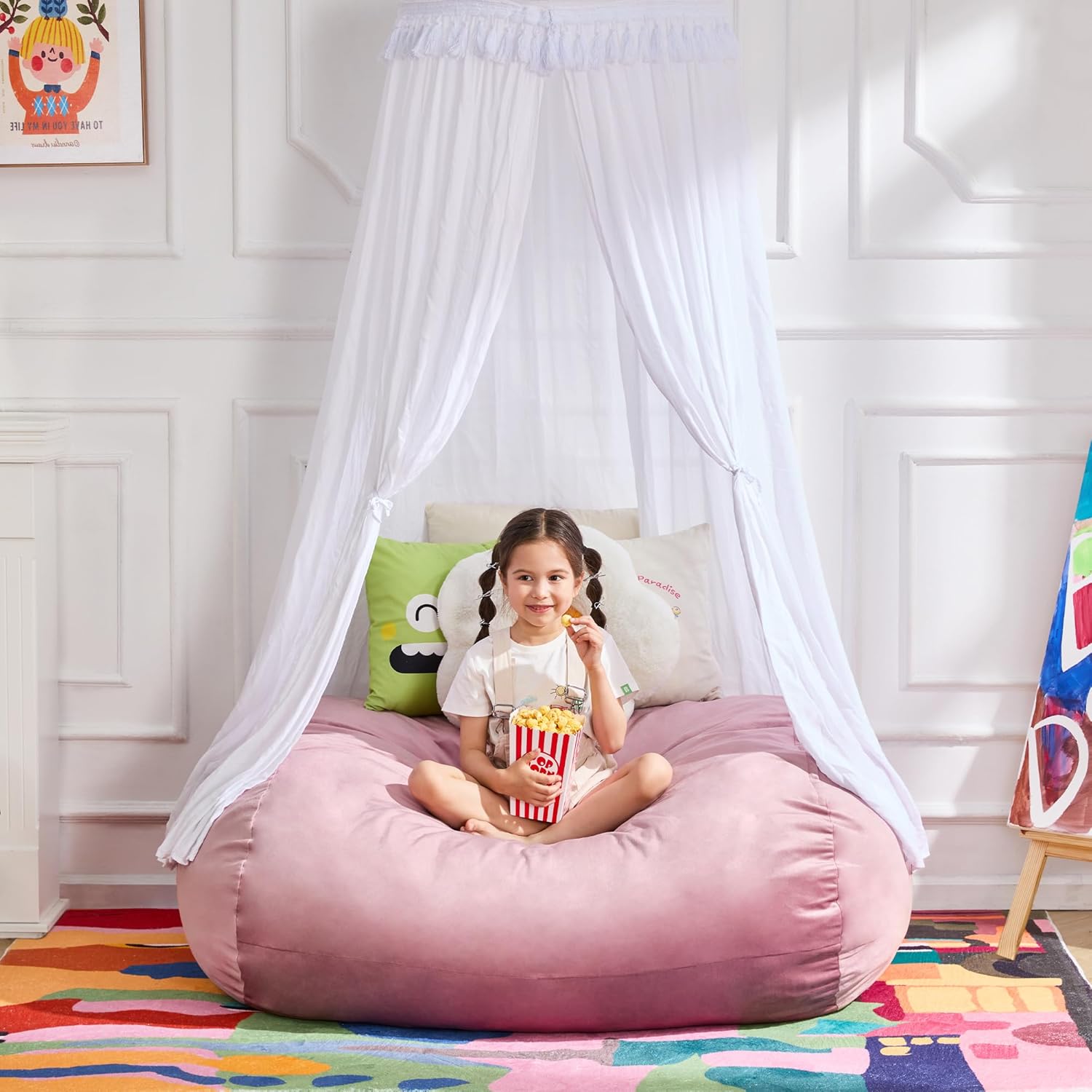 Hobestluk 3FT Bean Bag Chair Large Beanbag with Removable Cover Adult Bean Bag Chair with Portable Handle Desgin for Living Room Bedroom (Pink, 3FT)