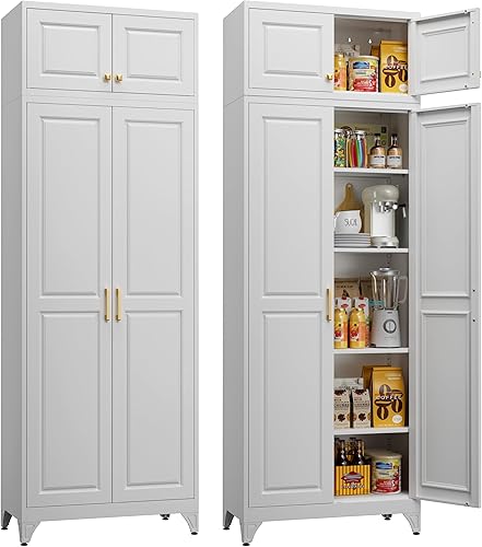 Miniatura 19 de Armario de almacenamiento de metal de 71 pulgadas de alto, armarios de almacenamiento de despensa de cocina con puertas y 4 estantes, armario de