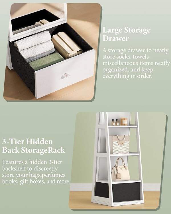 FAVSH Jewelry Armoire with Bottom Drawer Rotatable Jewelry Cabinet, White by FAVSH - Used condition - Image 7