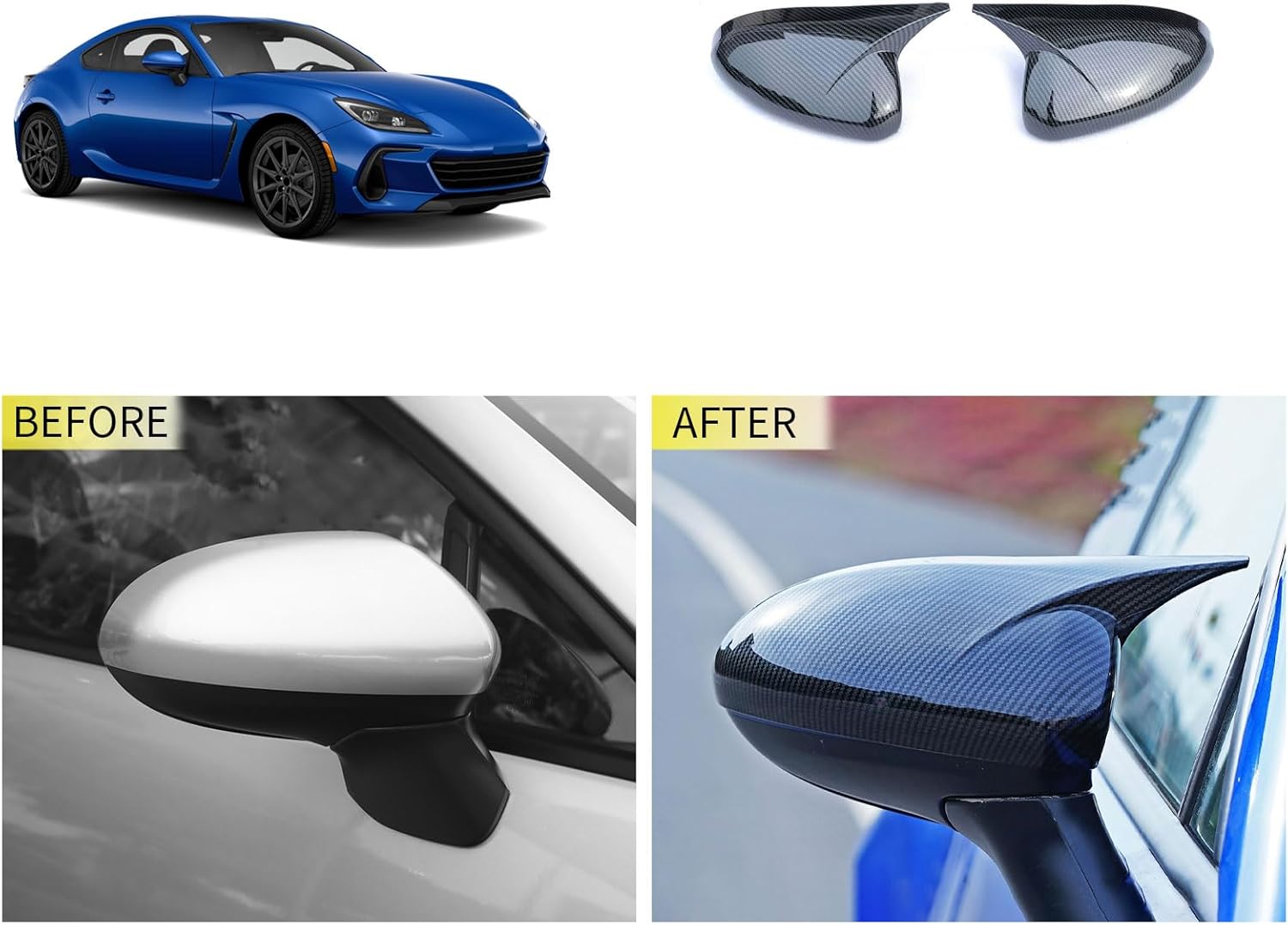 Side View Mirror Cover Compatible With Subaru BRZ&Toyota GR86 2024 2023 2022 Horn Style Rearview Mirrors Trim Exterior Car Accessories ABS 2PCS(Carbon Fiber Style)