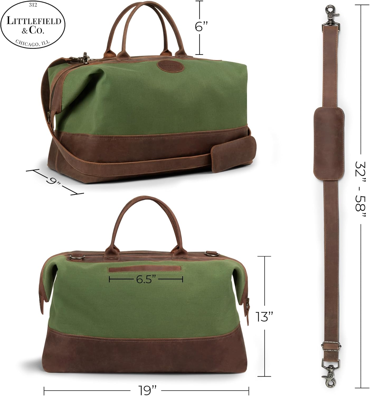 Littlefield & Co., Duffle Weekender Bag, Vintage Carry-On Bag with Detachable Shoulder Strap, Travel Accessory, Weatherproof Truck Canvas