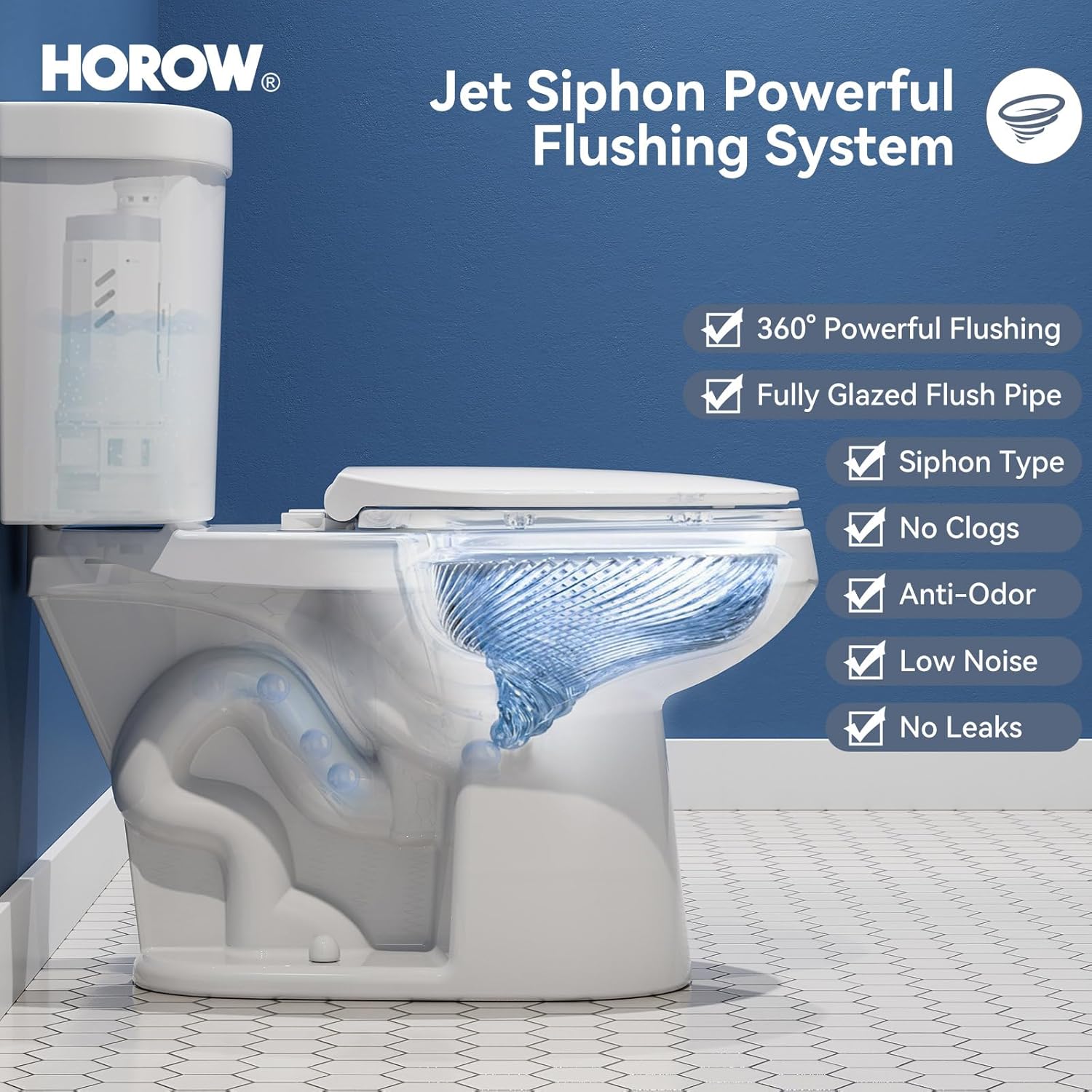 HOROW 17 Inch High Elongated Toilet with ADA Chair Height, Two Piece Toilet with 1.1/1.6 GPF Dual Flush, MAP 1000g, Extra Tall Bowl for Tall Person & Seniors, HR-E17D