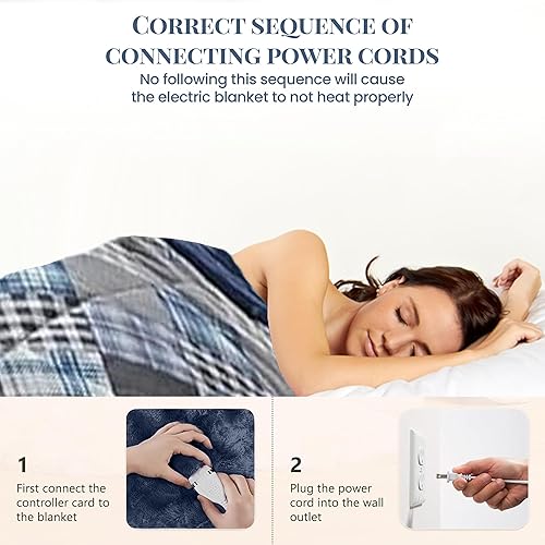 Miniatura 6 de Thermee Manta térmica de microfranela tamaño King  10 ajustes, programable, calentamiento rápido, lujosamente suave, cálida  cuadros ultramarinos