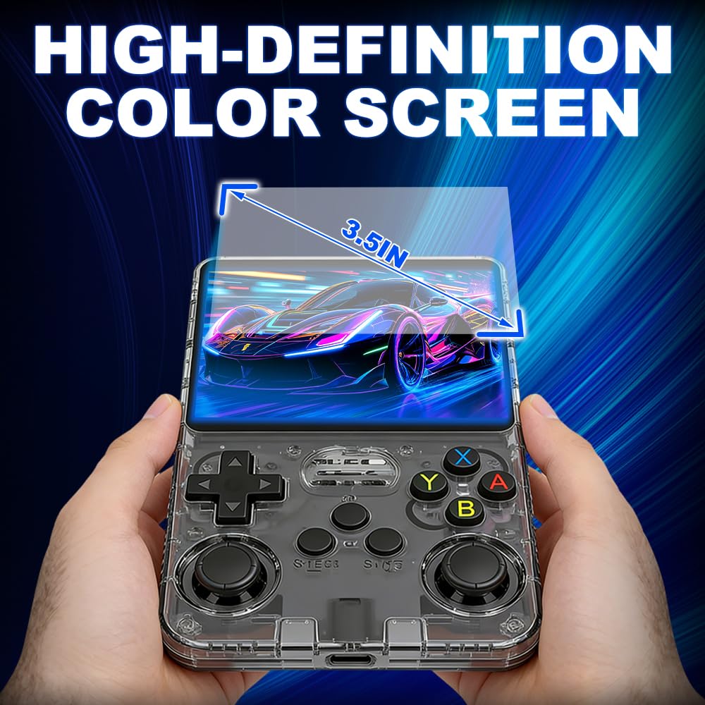 R36s Handheld Spielkonsole, Retro Handheld Spielkonsole mit 3,5 Zoll Display, 64 GB TF Karte und 15,000+ Klassischen Spielen, Tragbare R36s Handheld Spielekonsole (Schwarz)