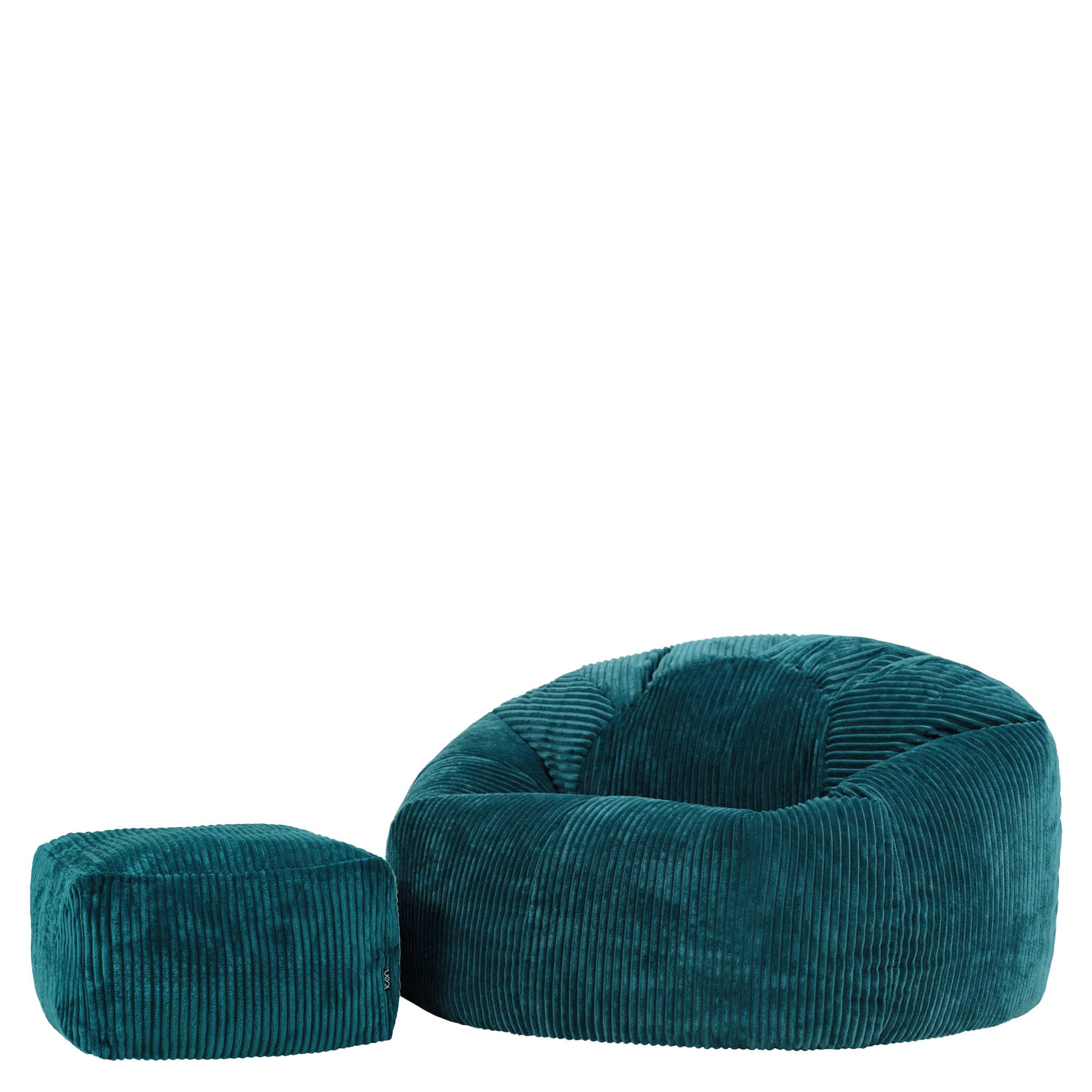icon Kingston Cord Large Bean Bag and Footstool, Teal, XXL Adult Bean Bag Chair with Filling Included, Comfy Chair, Pouffe Footstool, Living Room Furniture, Bedroom Furniture