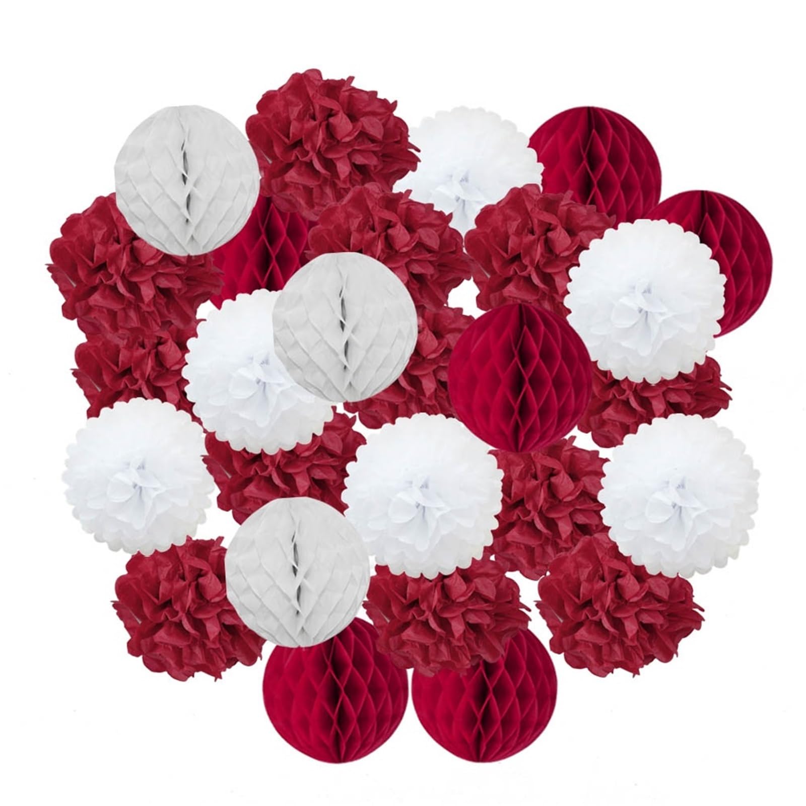 Paper Pom Poms Wedding Ceremony DIY Decoration Hanging Round Ball Honeycomb Paper Pompom for Baptism Birthday Party Favor(Red Set,10inch(25cm))