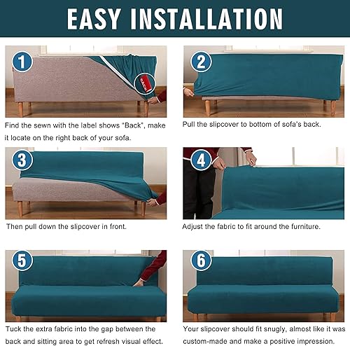 Vista 6 de MIFXIN Funda para futón sin brazos, de terciopelo elástico, plegable, protector de muebles elástico para futón plegable, sofá cama, sin reposabrazos