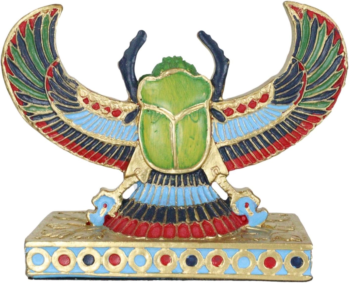 Ebros Gift Egyptian Beautiful Golden Winged Scarab Amulet Ankh Symbol of Rebirth Small Figurine Lucky Charm Gods of Ancient Egypt Dung Beetle Scarabs Sun God Ra Sculpture
