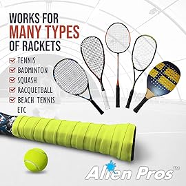 ALIEN PROS Tennis Racket Grip Tape (6 Grips) - Precut and Dry Feel Tennis Grip - Tennis Overgrip Grip Tape Tennis Racket - Wrap Your Racquet for High Performance (6 Grips, Yellow)
