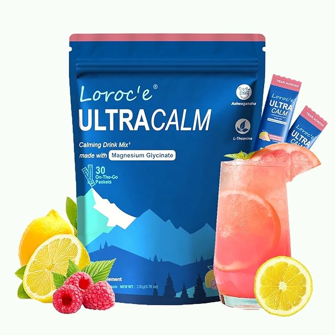 UltraCalm 可释释丽安饮品包袋（含镁甘氨酸、阿育吠陀、茶氨酸、维生素D、柠檬覆盆子电解质）
