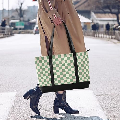 Miniatura 6 de Funda para portátil de moda a cuadros verde salvia para mujer con cremallera bolsa de lona para yoga con maletín ejecutivo para mujer