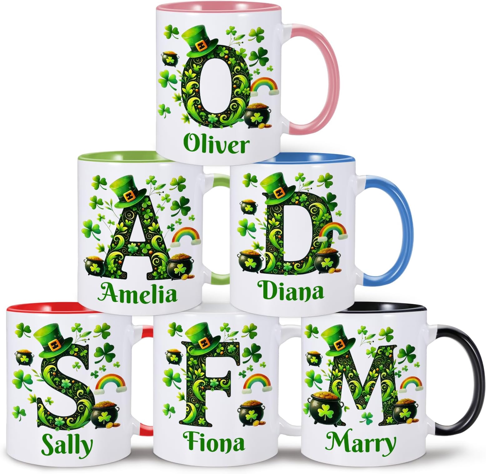 Personalized St Patricks Day Coffee Mugs With Initial Name, Custom Shamrock Mug For Kids Family Friend, St Patricks Day Gifts For Women Men, Customized Shamrock Coffee Cups For Irish Party Supplies