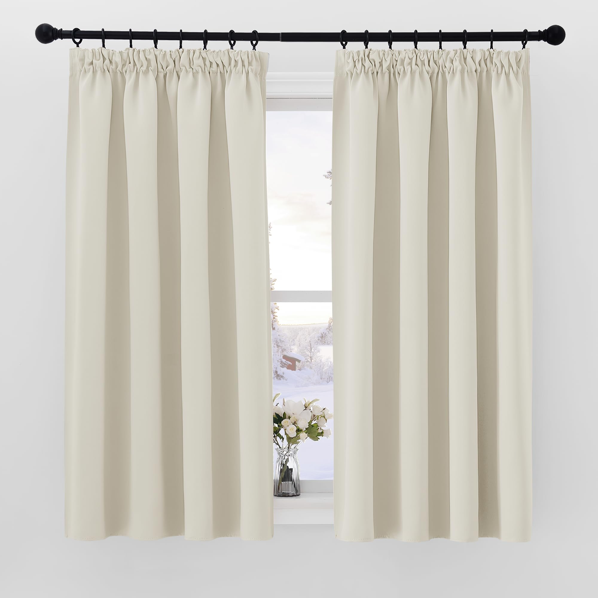 PONY DANCE Cortinas Opacas Termicas Aislantes Frio Dormitorio 2 Piezas Cortinas Blackout Corta Ventana para Riel Cocina Habitacion, 140x160 CM, Beige Claro OEKO-TEX STANDARD 100
