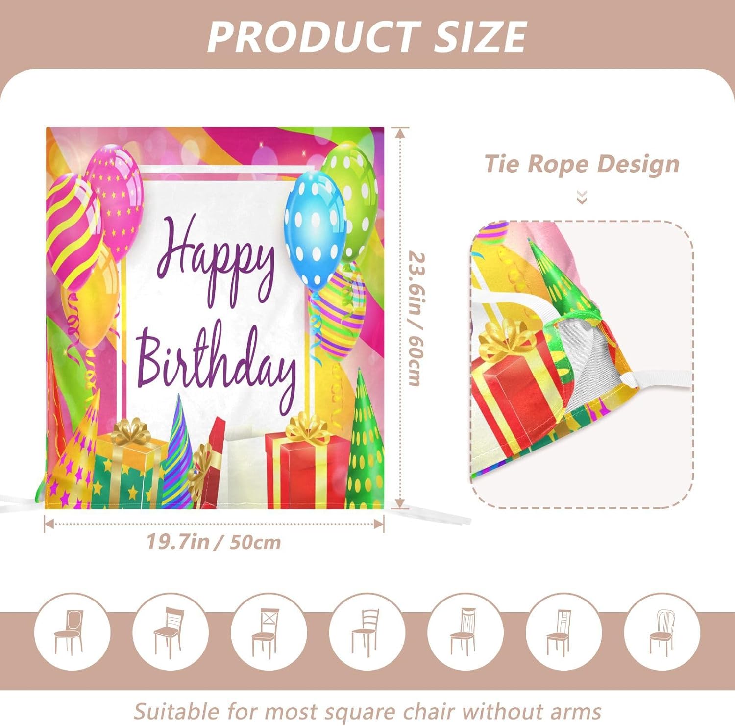 YETTASBIN Happy Birthday Chair Back Cover Set of 6, Decorative Chair Slipcover Removable Washable Seat Back Protector with Tie Rope for Dining Room, Classroom, Holiday Party Home Decor