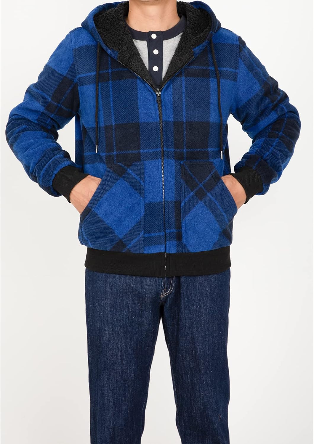 ZENTHACE Men's Thicken Sherpa Lined Checkered Flannel Hoodie Shirt Jacket - Image 4