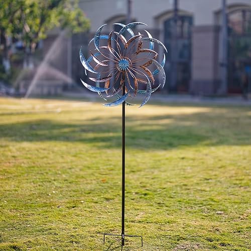 Vista 49 de Stargarden Molinillos de viento para exteriores, molinillos de viento cinéticos grandes de metal con estaca de metal estable, esculturas de viento