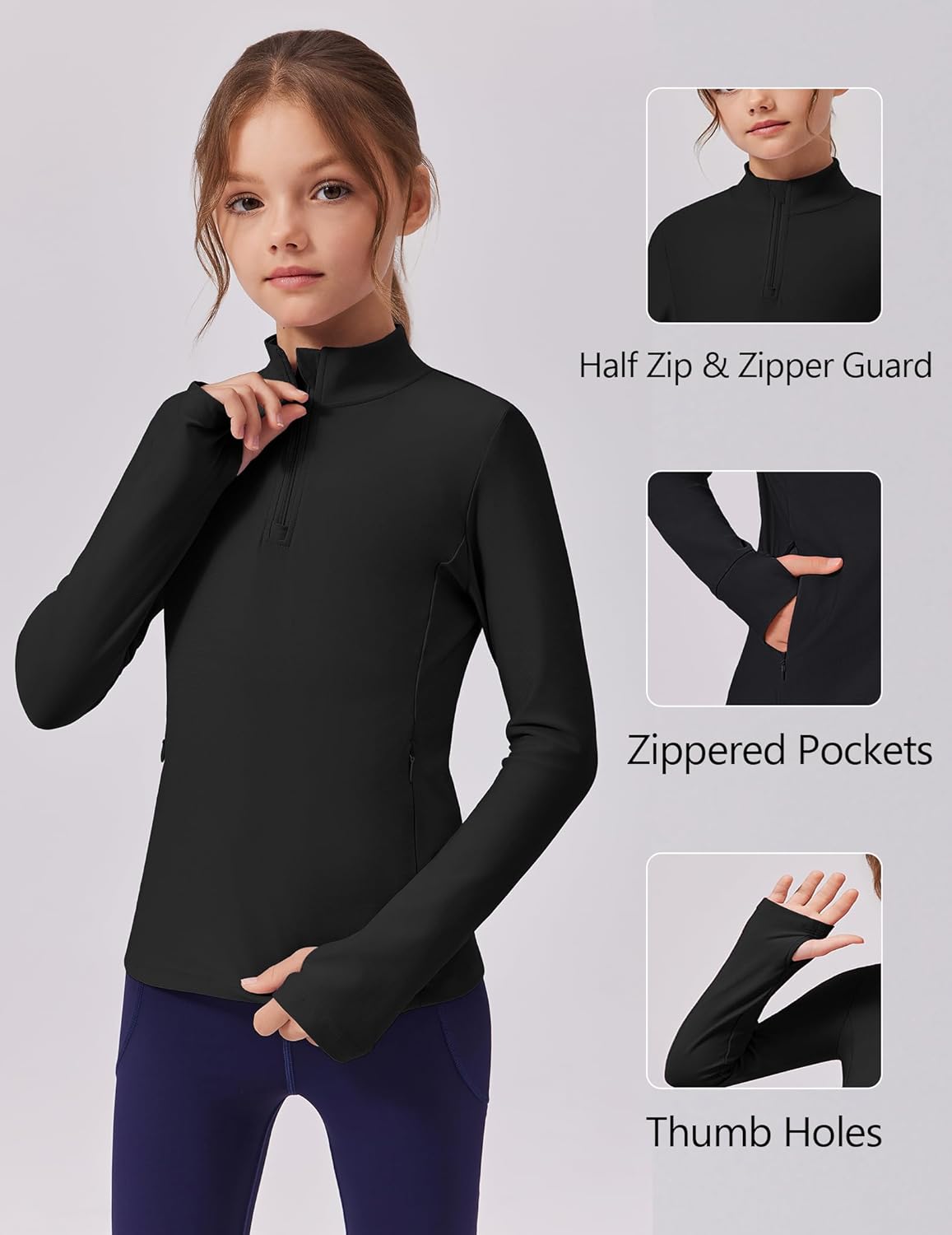 Zaclotre Girls Fleece Long Sleeve Shirts Half Zip Pullover Sweatshirt with Pockets Kids Athletic Winter Jacket - Image 5