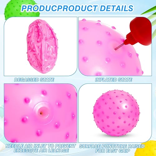 Miniatura 4 de Junkin Paquete de 100 bolas Knobby a granel con 1 bomba de aire de 5.5 pulgadas, juguete sensorial de plástico hinchable, globo pequeño, juguete
