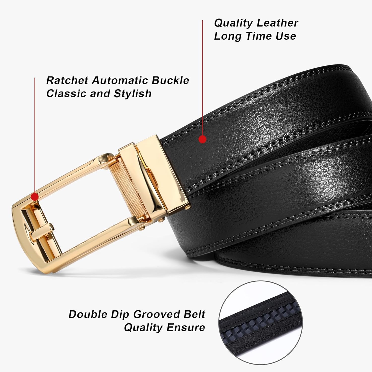 JASGOOD Leather Ratchet Belts For Men Adjustable Belt Mens Dress Belt With Automatic Buckle - Image 3