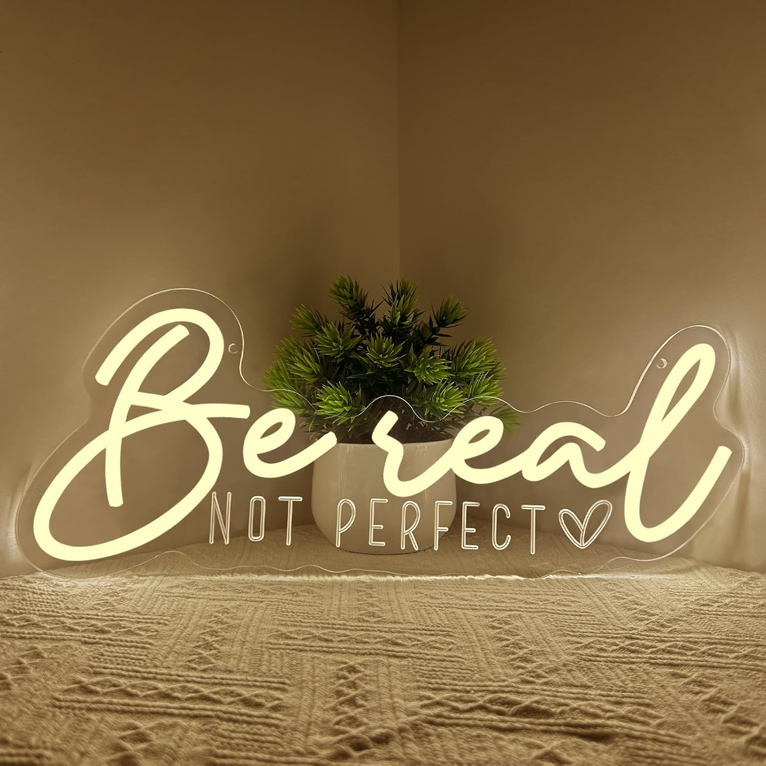 Be Real Not Perfect Neon Sign for Wall Decor,Warm White LED Signs for Living Room Bedroom House Club Party,Be Real Not Perfect Dimmable Neon Light Gifts for Women Men USB Powered（16.5"*6.7"）