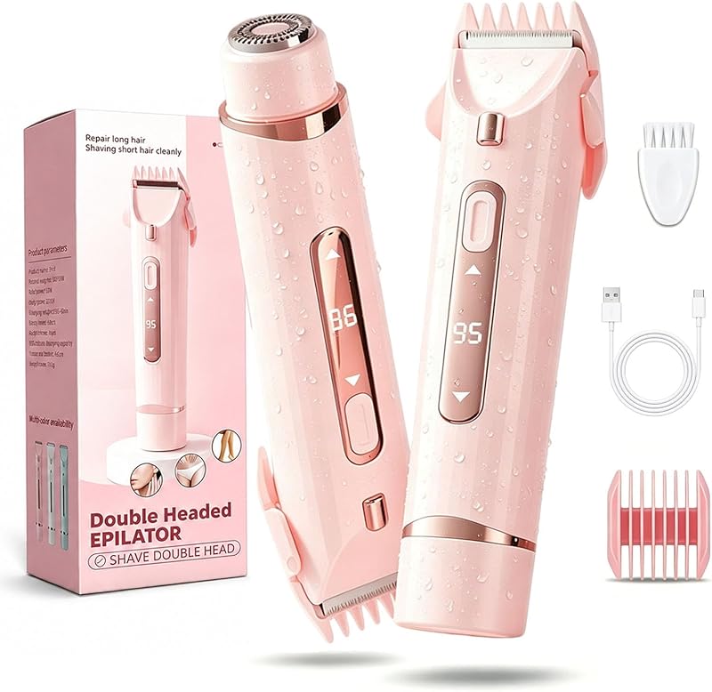 Aparador para virilha OGLEA com duas cabeças, LED e acabamento rosa