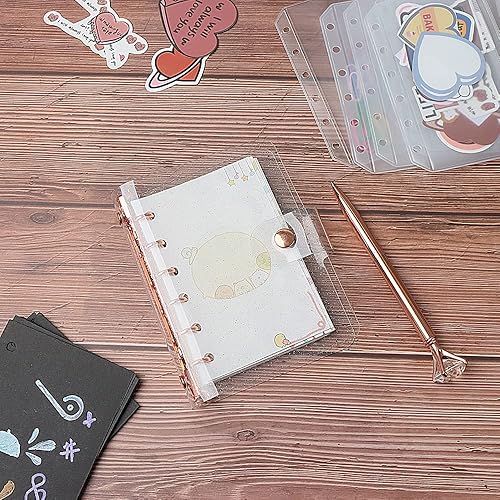 Miniatura 4 de Carpeta A7 de PVC suave con purpurina de oro rosa recargable, carpeta de presupuesto con 6 agujeros, hojas sueltas, carpetas de cuaderno de anillo