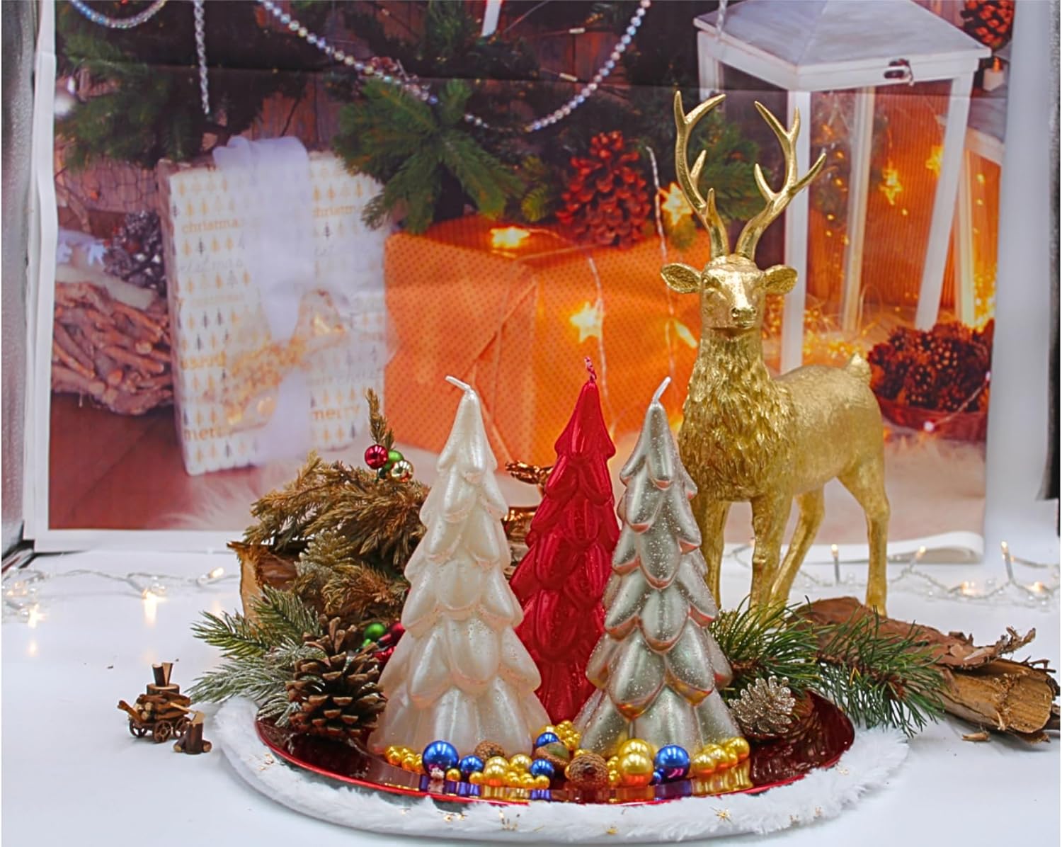 High-Quality Christmas Tree Candle, Christmas Candle, Figurine Candle as Christmas Tree, Christmas Tree Candle in red with Glitter, Handmade, Size: Height x Diameter Approx. 21 x 11 m.