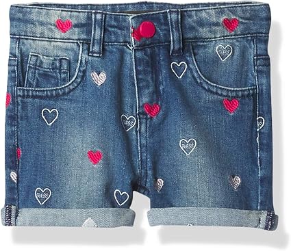 Heart Embroidered Stretch Denim Short 