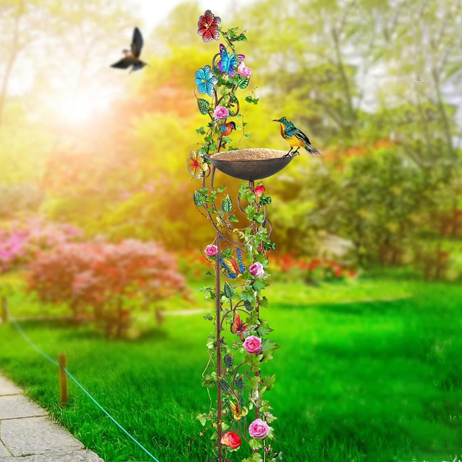 Bebederos para Aves de Exterior Soporte de Plantas y Depósito de Agua | Cuenco Baño Pájaros Para Jardín Patio Césped Patio Trasero Fuente De Agua Decorativa Exterior Cuenco Jardín Césped Trasero