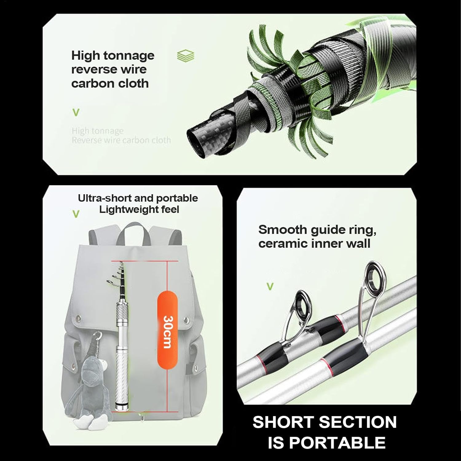Vgvgaj 格納式釣竿、釣竿伸縮式, ハンドヘルドコンパクトベイトキャスティングフィッシングポール, 旅行用釣り竿、人間工学に基づ