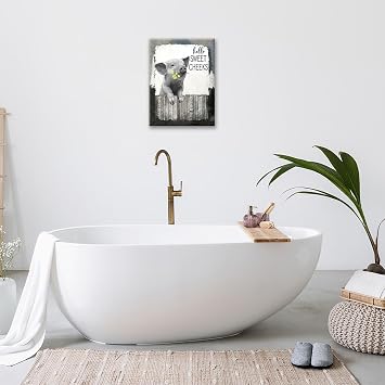 SweetFox Farmhouse Pig Bathroom Wall Art Funny Black and White Animal Pictures Wall Decor Rustic Bath Sign Pig with Daisy Canvas Painting Print Artworks for Bedroom Toilet Laundry Restroom 12x16