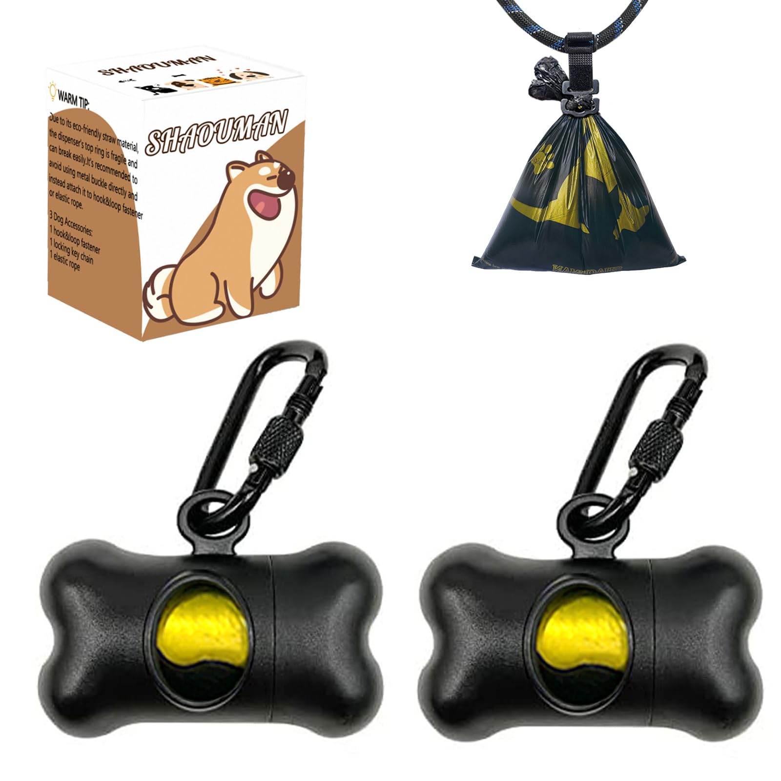 Shaouman Black Bone Shaped Garbage Bag Dispenser Dog Poop Bags Holder Dog Waste Bags Dispenser With For Leash On The Go For Walking Dogs Outdoor(2 Holders 30 Bags，Black)
