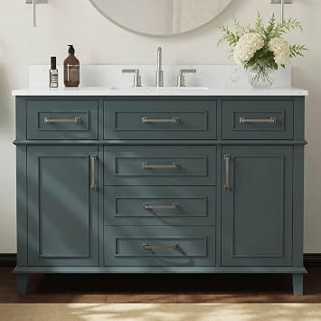 48 Inch Bathroom Vanity with Sink, Single Sink Bathroom Vanity with Adjustable Feets, Modern Bathroom Storage Cabinet with Soft Closing Doors & Dovetail Drawers, Green
