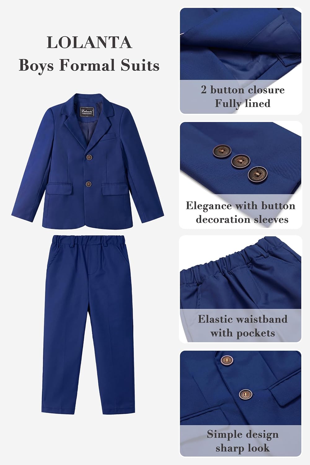 LOLANTA Boys Suit 2PCs Tuxedo Jacket Formal Wedding Ring Bearer Outfit, Birthday Proms Dinner Blazers - Image 3