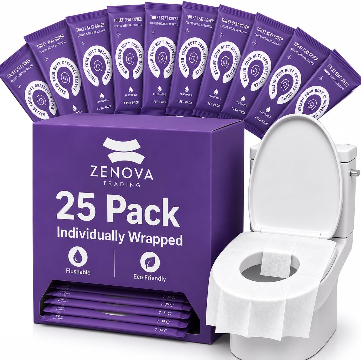 Toilet Seat Covers Disposable Flushable 25 Pack - Extra Large (16.5 x 22”) - Thick Individually Wrapped Toilet Seat Cover for Travel & Public Bathroom - Premium Quality, Convenient and Hygienic