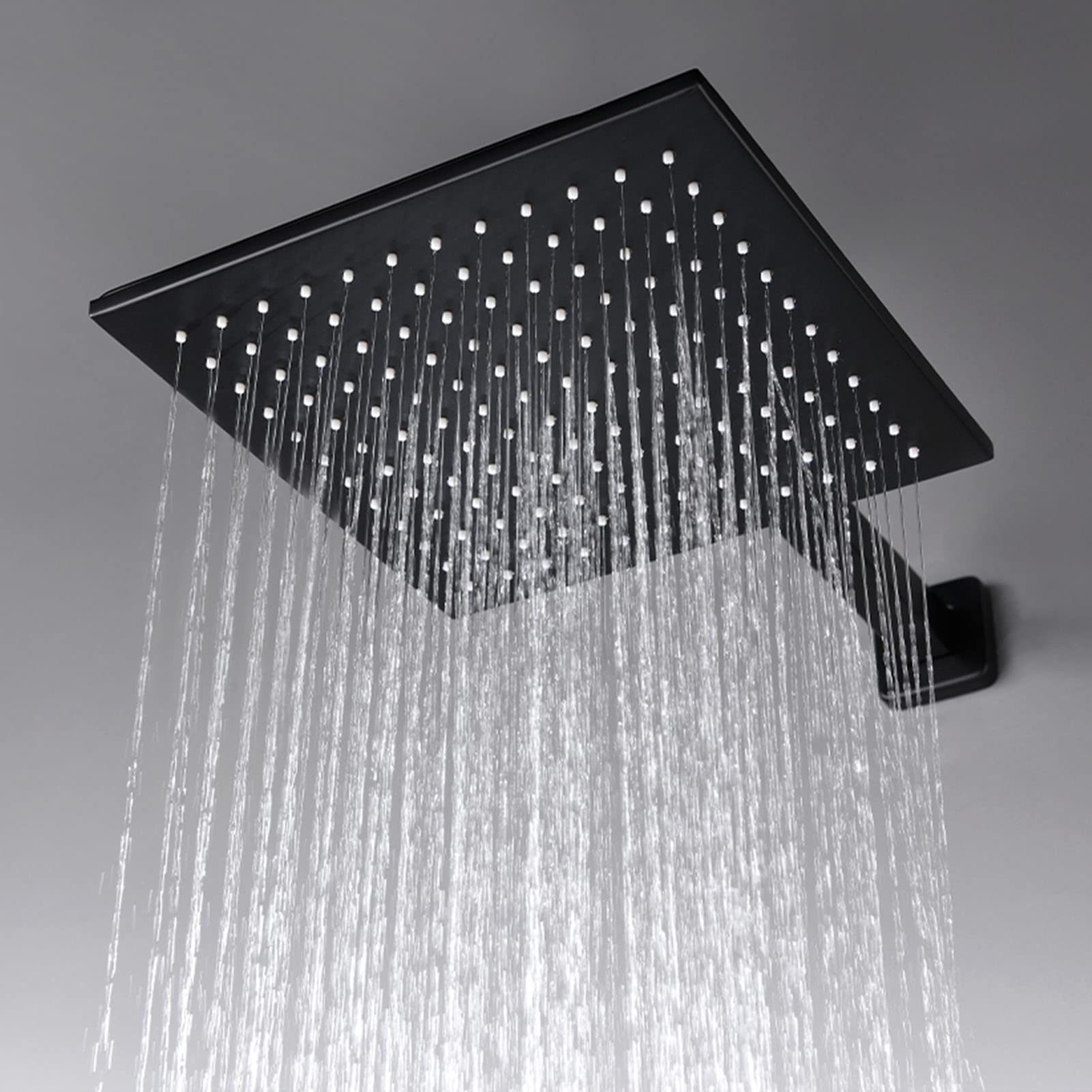 Set Rubinetto Doccia Nero, Sistema a Parete, soffione a Pioggia e doccetta 2 in 1, Miscelatore per Bagno con Maniglia Singola, Ottone, 12 pollici/10 Pollici