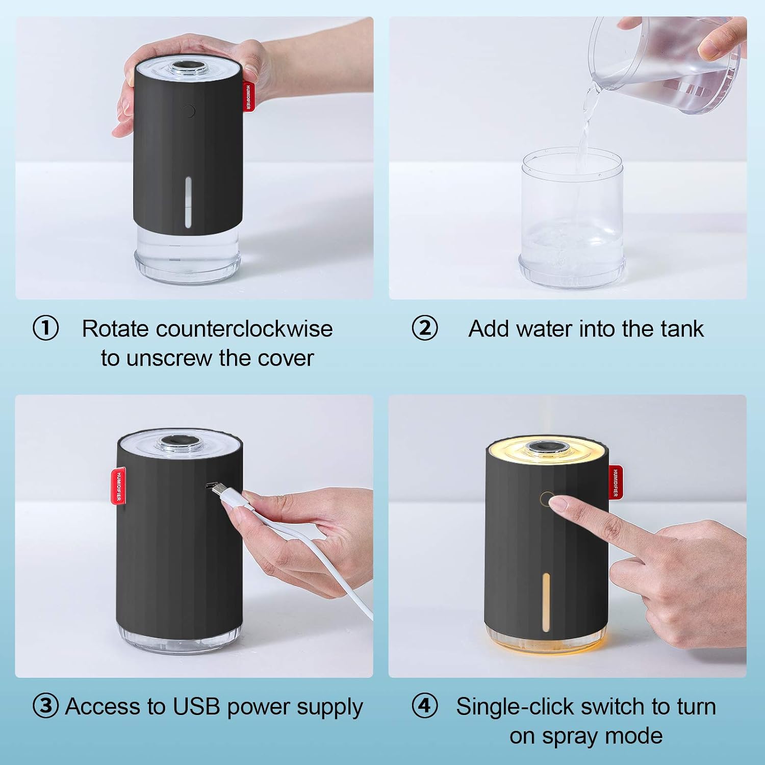 SHSTFD Portable Mini Humidifiers, Small Cool Mist Humidifier, USB Personal Desktop Humidifier for Baby Bedroom Travel Office Home Car, Auto Shut-Off, 2 Mist Modes, Super Quiet (Gray)
