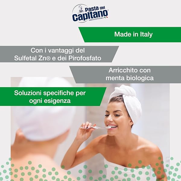 Pasta del Capitano, Dentifricio Antitartaro Bio, Dona Freschezza e Rinfresca l'Alito, Ideale per i Fumatori, Aiuta a Prevenire la Placca, 100% Made in Italy, Tubetto da 75 ml - 2