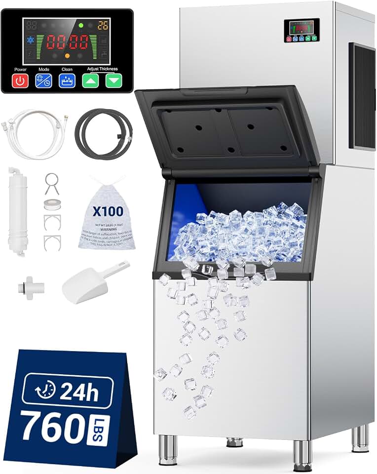 Commercial Ice Maker Machine, 760 LBS/24h with 560 LBS Storage Bin