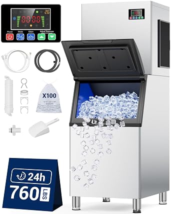 Commercial Ice Maker Machine, 760 lb/24H, 650 lb Storage Bin, ETL Approval