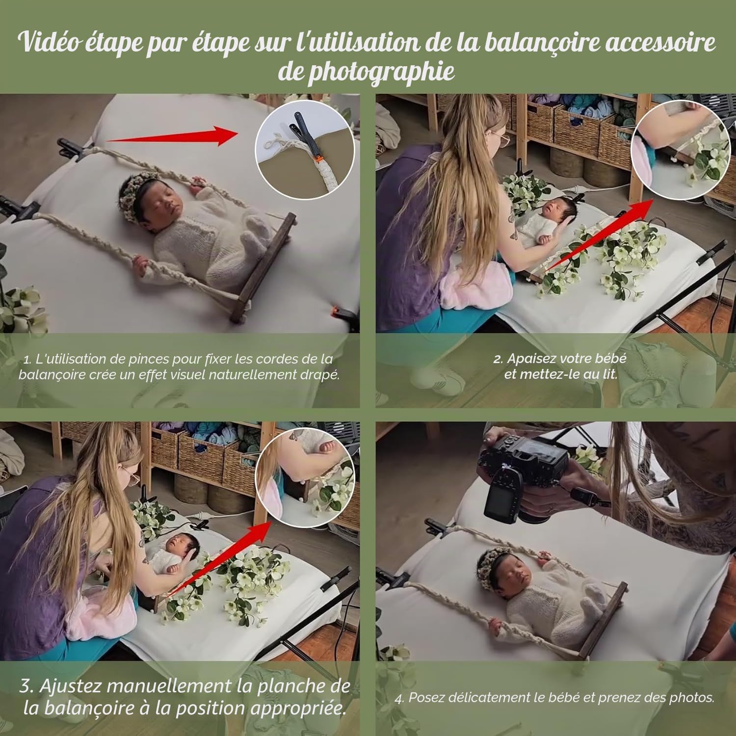 Balançoire pour Bébé Nouveau-Né - Balançoire en Bois, Petite Balançoire en Bois, Accessoires de Séance Photo pour Bébé, Accessoires de Studio
