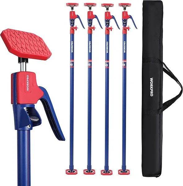 WORKPRO Cabinet Jack Support Pole, 54-114 Inches Steel Telescopic Quick Support Rod Adjustable 3rd Hand Support System with 154 lbs Capacity for Cabinet Jack, Drywall Jack& Cargo Bars, 4-Pac