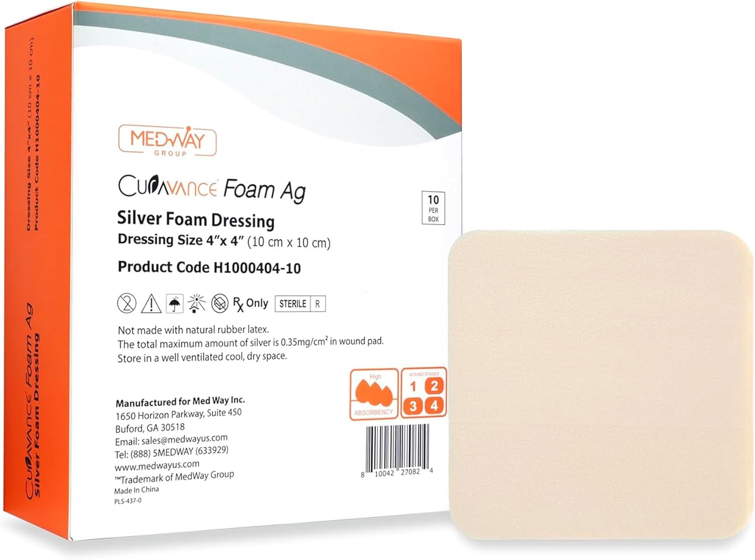 MedVance TM Foam – Waterproof Non-Adhesive Hydrophilic Foam Dressing 4"X4" Pack of 10