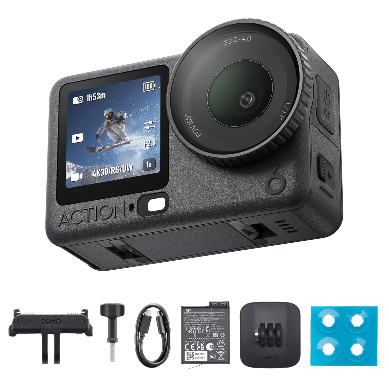 DJI Osmo Action 6 Pack Esencial, cámara de acción con Sensor Cuadrado de 1/1.1 Pulgadas, Apertura Variable, Resistente al frío, batería de 4 Horas, cámara de acción 4K Ideal para Uso Diario