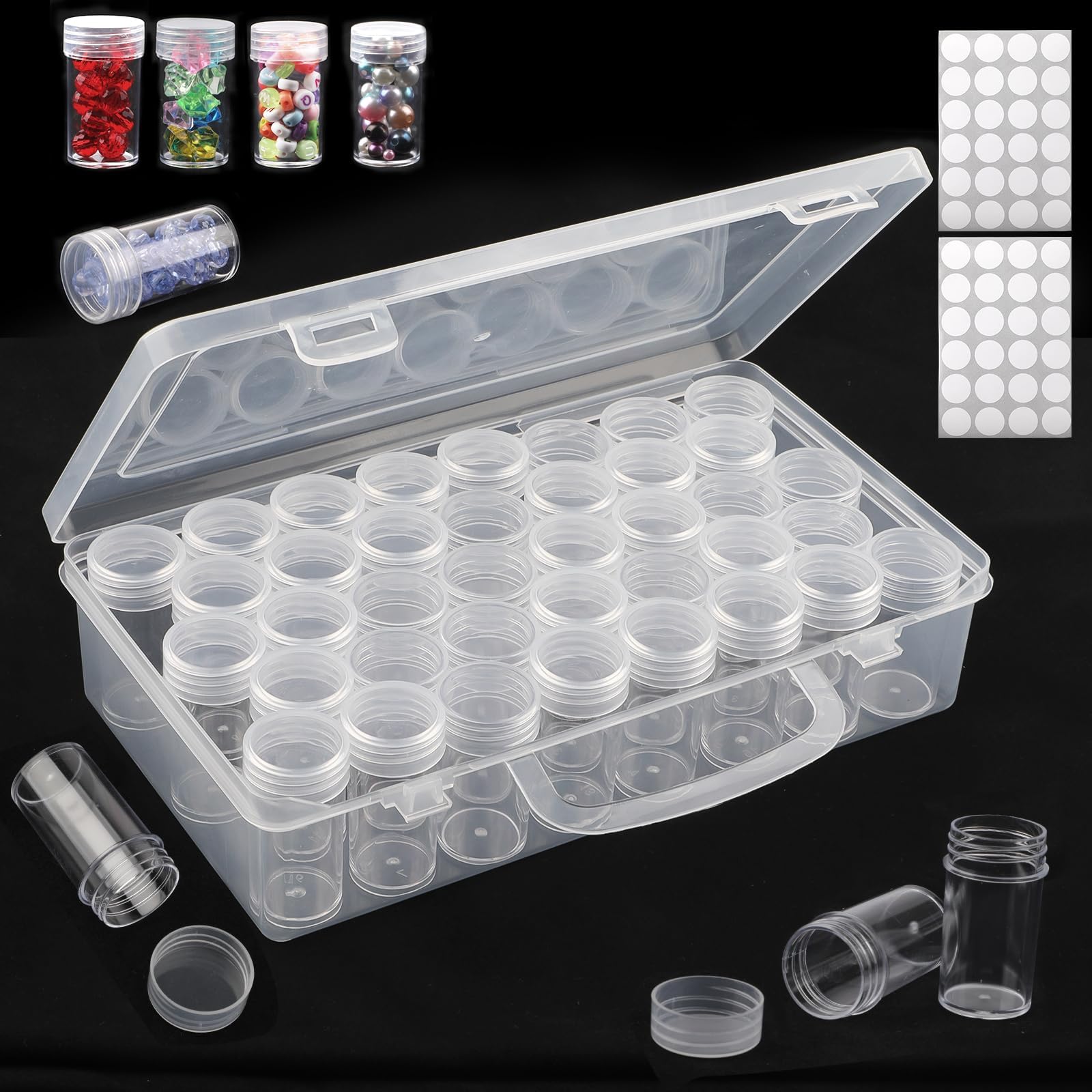 38 Grids Diamond Art Storage Box with 2 Sheets Sticker, Plastic Organizer Box for DIY Diamond, Beads, Glitter Rhinestones Crafts Jewelry