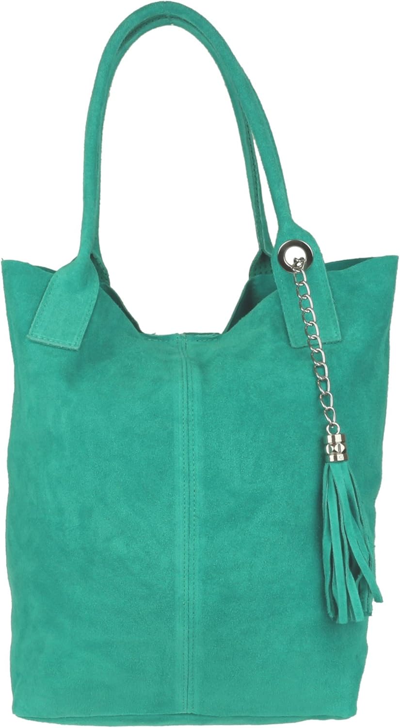 Girly HandBags Womens Open Top Real Italian Suede Metallic Shoulder Bag