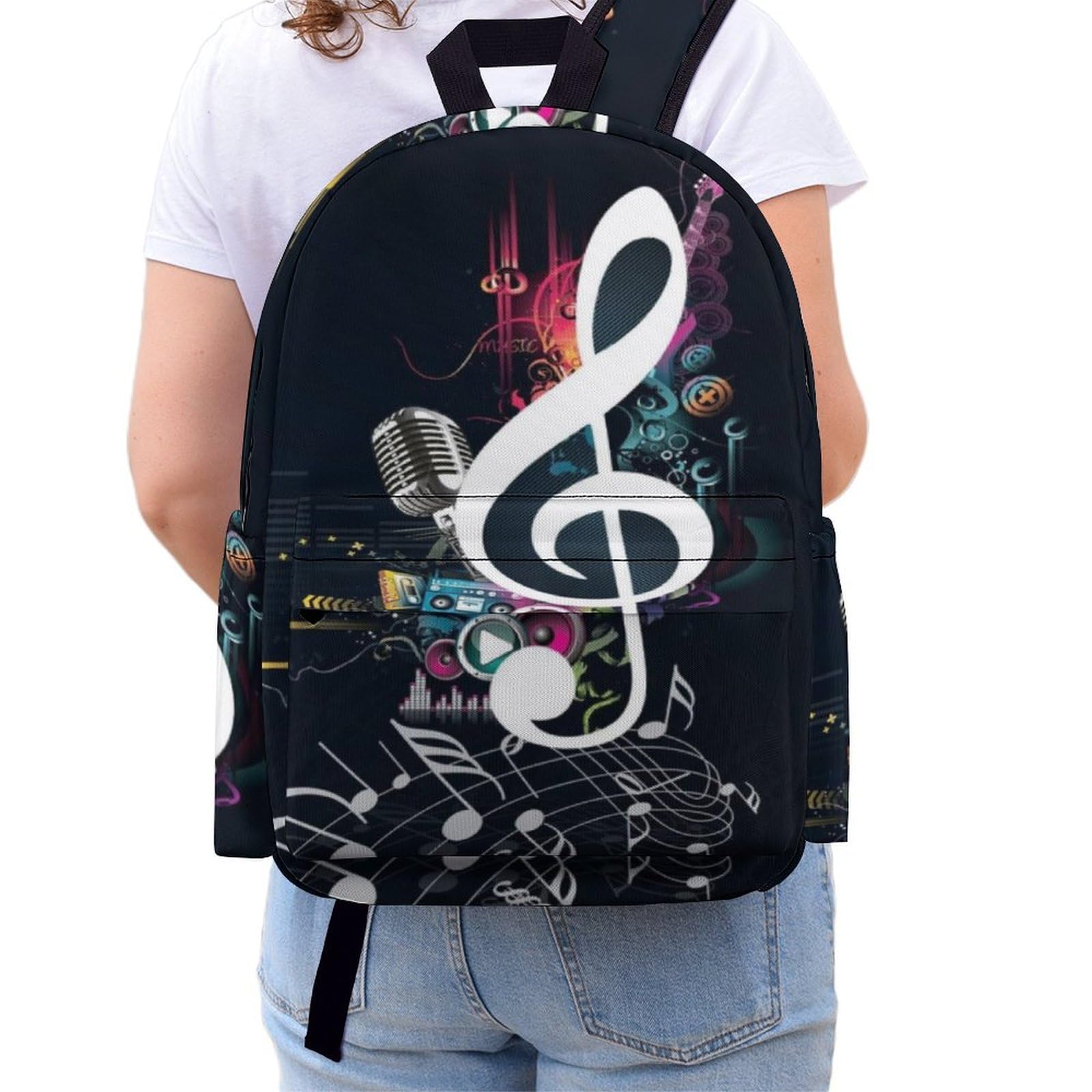 Rucksack, Noten-Musik-Rucksack, lässiger Tagesrucksack für Outdoor, Sport, Reisen, Musiknoten, 42x30x15cm